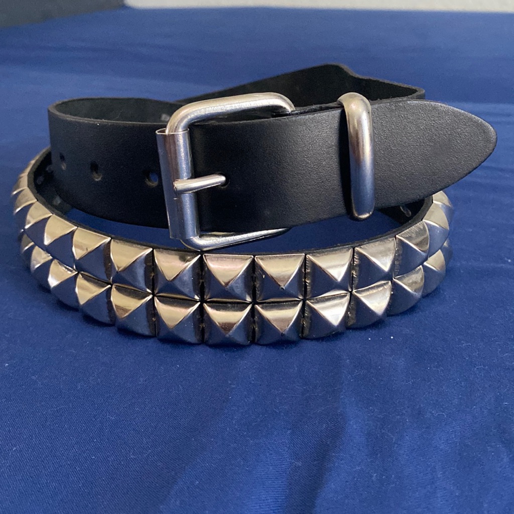 2 Rows Pyramid Studded Made In Italy Resizeable Real Leather Unisex Belt. Osfm